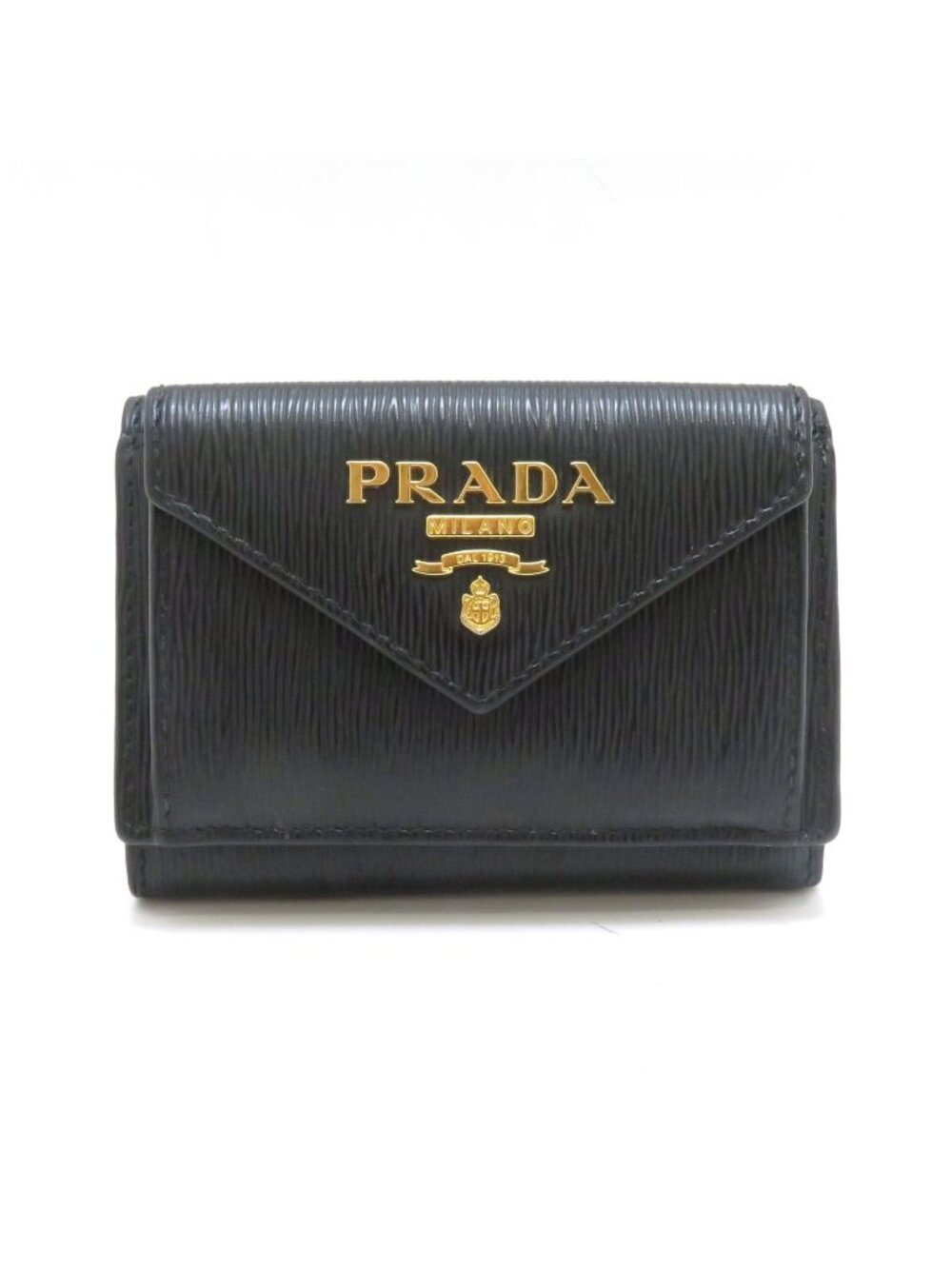Prada Compact Wallet Black Vitello Move Trifold